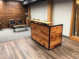 Image result for Wood and Corrugated Metal Reception Desk