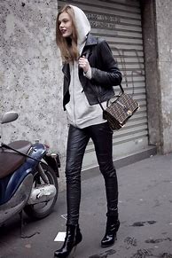 Image result for Female Leather Jacket and Hoodie Outfit