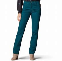 Image result for Women's Lee Instantly Slims High Waisted Straight-Leg Jeans, Size: 10 Short, Dark Blue