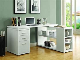 Image result for White L-shaped Desk with Drawers