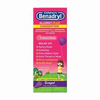 Image result for Benadryl Children's Allergy Plus Congestion Liquid 4 Fl Oz