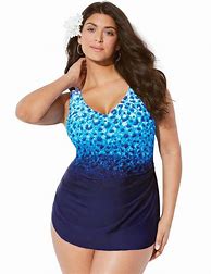 Image result for Plus Size Womens A-List Plunge One Piece Swimsuit By Swimsuits For All In Navy Tie Dye (Size 14)