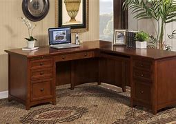 Image result for L-shaped Wood Desk with Drawers