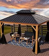Image result for Kozyard Apollo Wood Looking 10ft X 12ft Aluminum Hardtop Gazebo With Galvanized Steel Roof And Mosquito Net