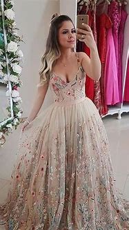 Image result for Floral Lace Prom Dress