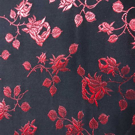 Coutil   Black and Red Brocade Corseting Fabric, order in 1/2 yard  
