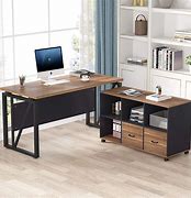 Image result for L-shaped Computer Desk with Power Outlet