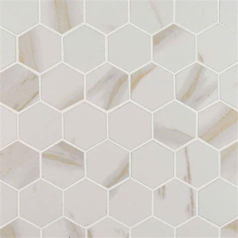 Calacatta 2 in. x 2 in.Hexagon Matte Porcelain Mosaic Tile
