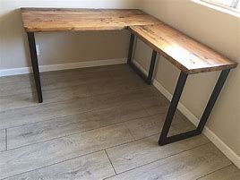 Image result for Wood and Metal Corner Desk