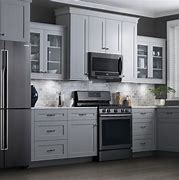 Image result for Gray Cabinets with Black Stainless Appliances