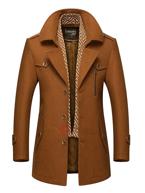 Solid Color Medium Length Lapel Warm Slim Men's Coat   Tidebuy 