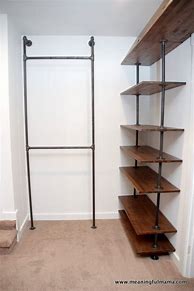 Image result for Wood Closet with Industrial Pipes