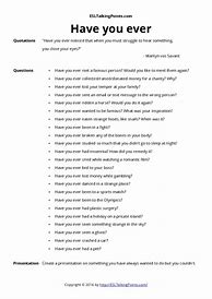 Image result for List of Have You Ever Questions