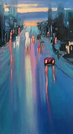 Rain on Lenin street by Daniil Mikhailov (2019) : Painting Oil on ...