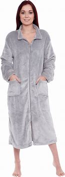 Image result for Blair Women's Long Zip-Front Fleece Robe, Picasso Lily Purple M Misses
