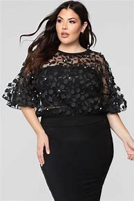 Image result for Black Lace and Chiffon Tops Plus Size