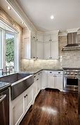 Image result for Medium Wood Kitchen Cabinets with White Appliances