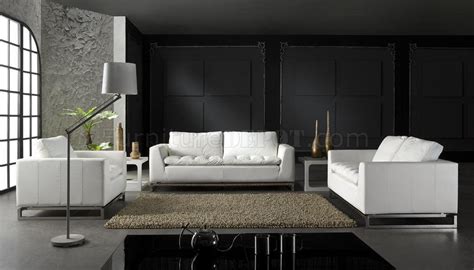Top Grain Leather 3 piece Modern Living Room Set Manhattan white
