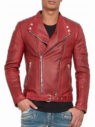 Image result for Men's Red Leather Biker Jacket
