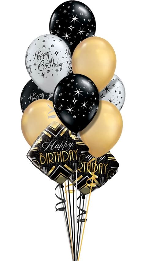 Elegant Birthday Silver Gold Black Balloon Bouquet (12 Balloons  