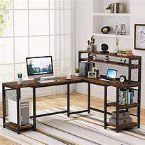 Image result for L-shaped Desk with Hutch and Bookcase