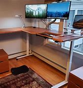 Image result for Wood Top L-shaped Standing Desk Electric