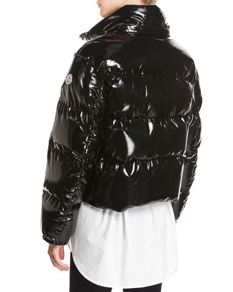 Moncler Gaura Shiny Puffer Quilted Coat, Black   Neiman Marcus
