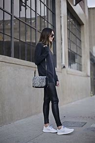 Image result for Black Leather Leggings with Sneakers