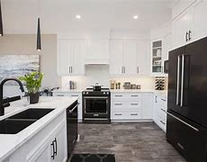 Image result for Farmhouse Kitchen with Black Stainless Steel Appliances
