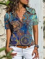 Image result for Women's Bohemian Theme Geometric Blouse Shirt Graphic Paisley Geometric Print V Neck Ethnic Vintage Boho Tops Batwing Sleeve Green XL
