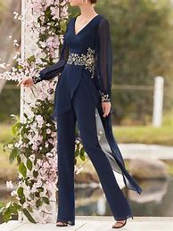 Image result for Two Piece Pantsuit / Jumpsuit Mother Of The Bride Dress Elegant Jewel Neck Floor Length Chiffon Long Sleeve With Sequin 2022 Blush US 6 / UK 10 / EU 3