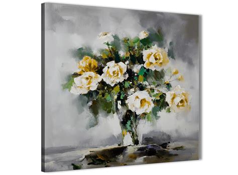 Mustard Yellow Grey Flowers Painting Stairway Canvas Pictures  