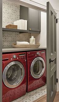 Image result for Laundry Room Decor Ideas with Red Washer Dryer