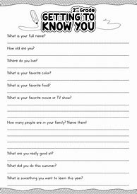 Image result for Student Get to Know You Worksheet