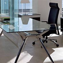 Image result for Office Desk with Glass Top Two Drawer Black