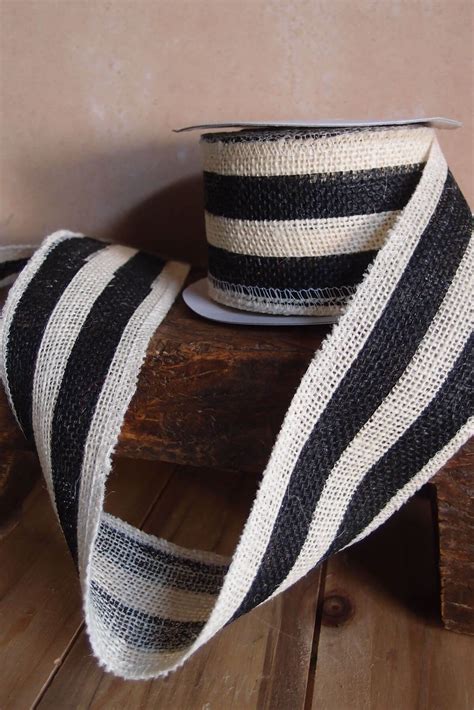 Black & White Striped Burlap Ribbon 2.5