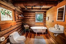 Image result for Log Cabin Interior Bathroom