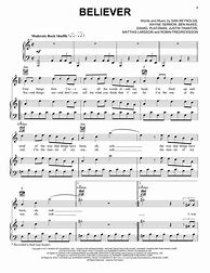 Image result for Believer Easy Piano Sheet Music Imagine Dragons