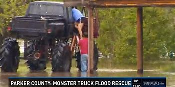 Image result for photo of jacked up texas pickup trucks in flood