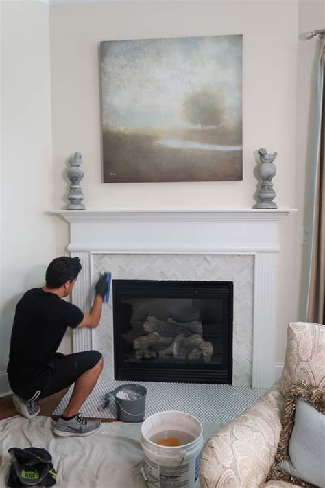 How To Tile Over a Marble Fireplace Surround   Porch Daydreamer