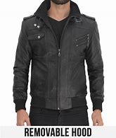 Image result for Black Hooded Leather Down Jackets