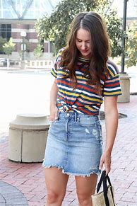 Image result for Casual Denim Skirt Outfits