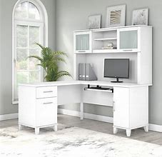 Image result for L-Shape Desk with Hutch and Drawers