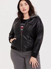 Image result for Faux Leather Hooded Jacket