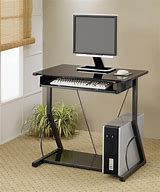 Image result for Compact Glass Top Computer Desk with Casters