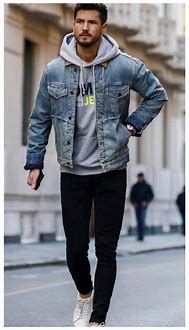 Image result for Men Jean Jacket with Hoodie