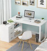 Image result for Wooden Desk with 3 White Drawers