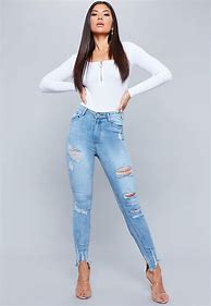 Image result for High Waisted Blue Skinny Jeans