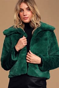 Image result for Green Faux Fur Jacket Coat