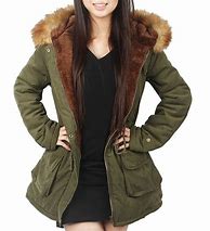 Image result for Green Parka Fur Hood Coat for Women